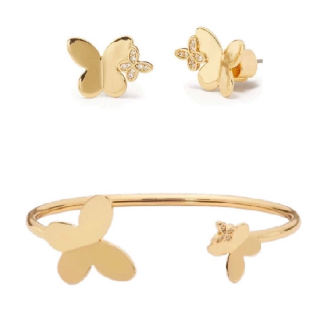 $146 Kate Spade ‘in a flutter’  butterfly stud earrings & cuff bracelet set